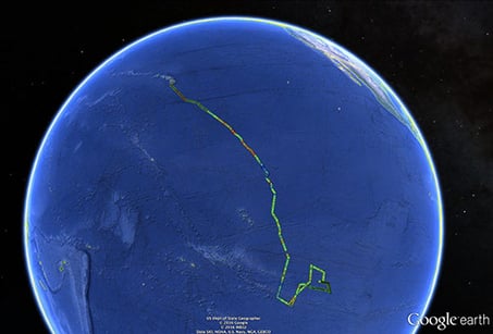 Google Earth showing the Wave Glider's path